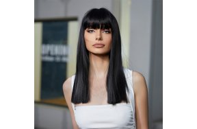 Περούκα Συνθετική Μαύρη Ίσια Μακρύ Καρέ με Φράντζα