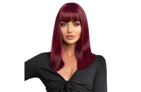 Περούκα Συνθετική Κόκκινο Βουργουνδίας Ίσια Μακρύ Καρέ με Φράντζα