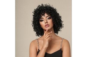 Περούκα Συνθετική Μαύρη Κοντή Σγουρή