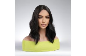 Περούκα Συνθετική Μαύρη Κυματιστή Καρέ