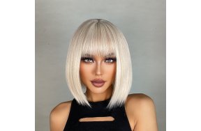 Περούκα Συνθετική Ξανθιά Ίσια Καρέ με Φράντζα
