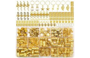 Διακοσμητικά Αξεσουάρ για Ράστα και Πλεξούδες Μαλλιών Χρυσό– Κασετίνα 217τμχ