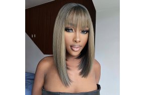 Περούκα Συνθετική Καστανή Σαντρέ Ίσια Καρέ με Φράντζα