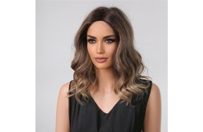 Περούκα Συνθετική Καστανή Όμπρε Κυματιστή Καρέ