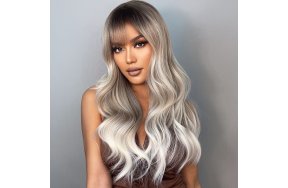 Περούκα Συνθετική Ξανθιά/Γκρι Σαντρέ Όμπρε Μακριά Κυματιστή με Φράντζα