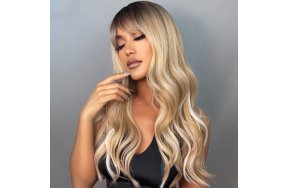 Περούκα Συνθετική Ξανθιά Όμπρε Πολύ Ανοιχτή Με Ανταύγειες Μακριά Κυματιστή με Φράντζα