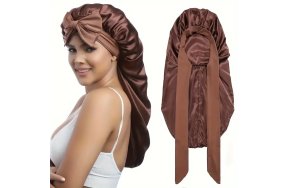 Σατέν Bonnet Σκουφάκι Ύπνου Μακρύ Καφέ για Προστασία Μαλλιών από Φριζάρισμα & Σπάσιμο