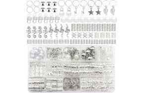 Διακοσμητικά Αξεσουάρ για Ράστα και Πλεξούδες Μαλλιών Ασημί– Κασετίνα 217τμχ