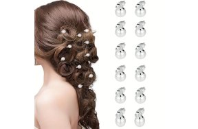 Διακοσμητικά Κλιπ Μαλλιών Ασημί με Πέρλες Σετ 10τμχ