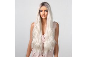 Περούκα Συνθετική Πολύ Ξανθιά Πλατινέ Όμπρε Μακριά Κυματιστή