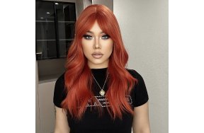 Περούκα Συνθετική Χάλκινη/Κόκκινη Μακριά Κυματιστή με Φράντζα