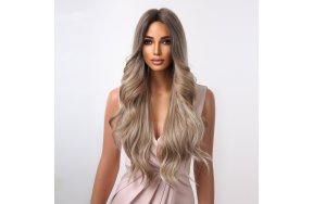 Περούκα Συνθετική Σκούρη Ξανθιά Όμπρε Μακριά Σγουρή