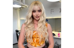 Περούκα Συνθετική Ξανθιά Μακριά Κυματιστή με Φράντζα