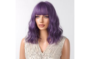 Περούκα Συνθετική Μωβ Καρέ Κυματιστή