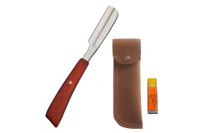 Επαγγελματική Ξυριστική Λεπίδα Ιαπωνικού Τύπου με Λαβή από Μαόνι & 10 Ανταλλακτικές Λεπίδες + Θήκη