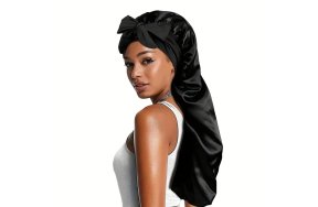 Σατέν Bonnet Σκουφάκι Ύπνου Μακρύ Μαύρο για Προστασία Μαλλιών από Φριζάρισμα & Σπάσιμο