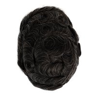 Invisible Men's Hair Topper for Thinning for Natural Look Dark Brown with 20% Gray Hair